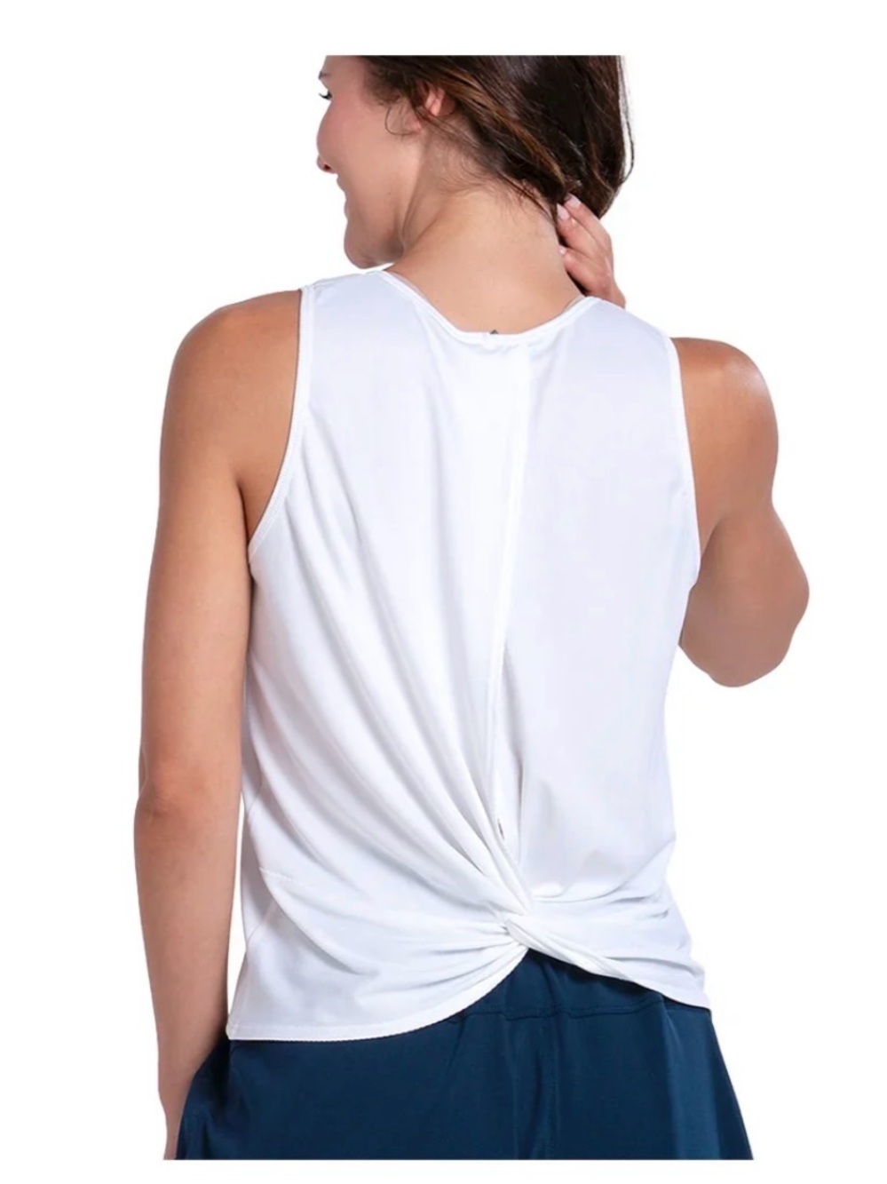 Lucky In Love Twist Back Rib Tennis Tank, White